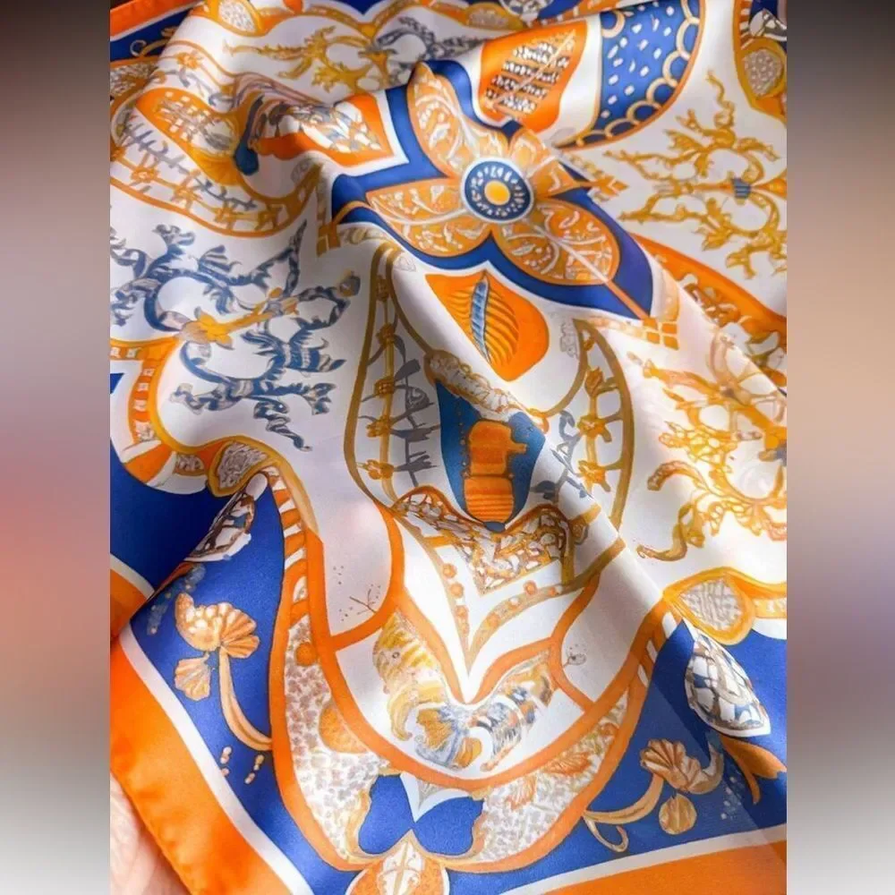 Orange & Blue Patterned Scarf N1439